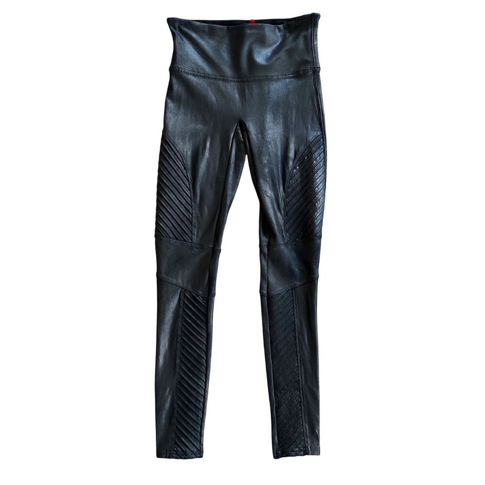 Spanx Womens Faux Leather Moto Leggings Size M Black Biker Edgy Streetwear Goth
